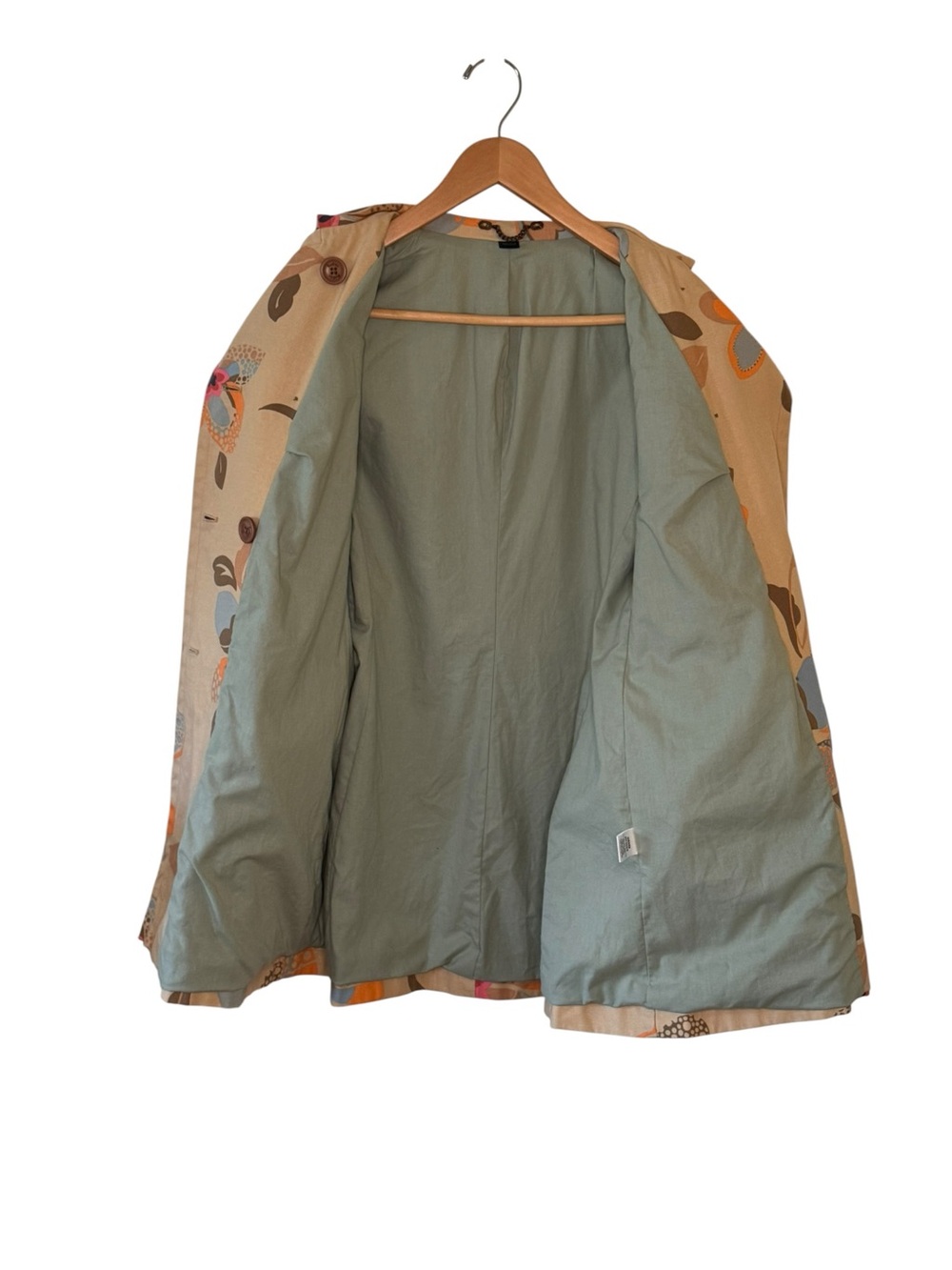 Boden Floral Mac Double Breasted 60s Vibrant Mod Style Trench Coat Size 12 - Picture 5 of 6